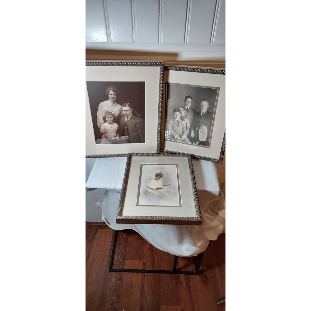 Vintage Framed Family Portraits Set of 3 Sepia Silver Tone wooden Rope Frames